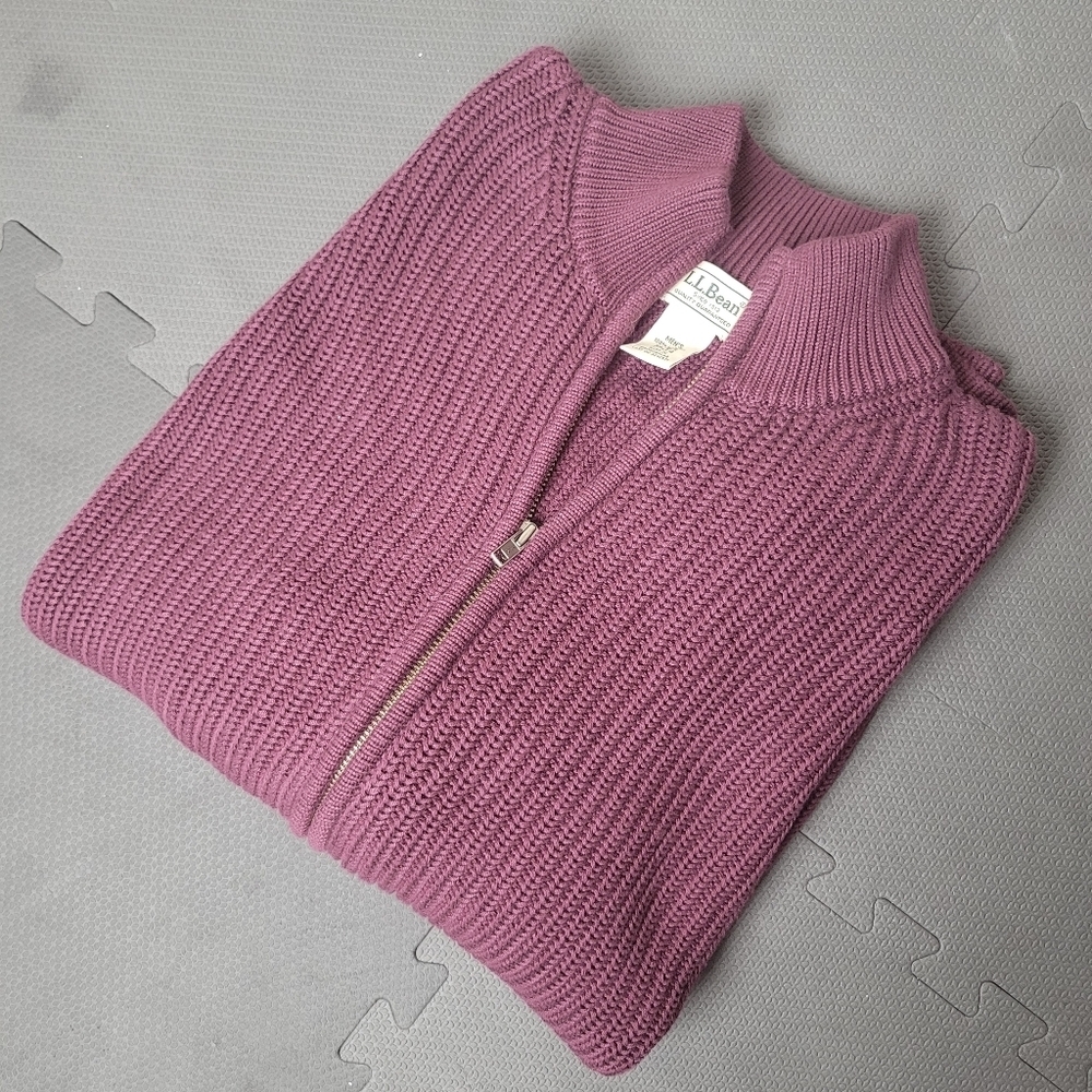 LL Bean Burgundy Mens XL Ribbed Drivers Knit Full Zip 100% Cotton Sweater